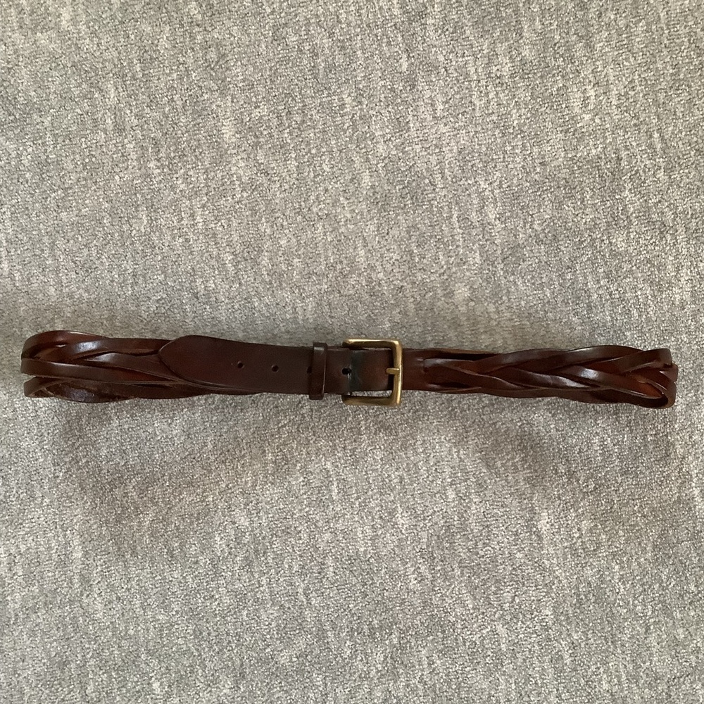 Cole Haan Vintage Braided Brown Leather Belt with Brass Buckle